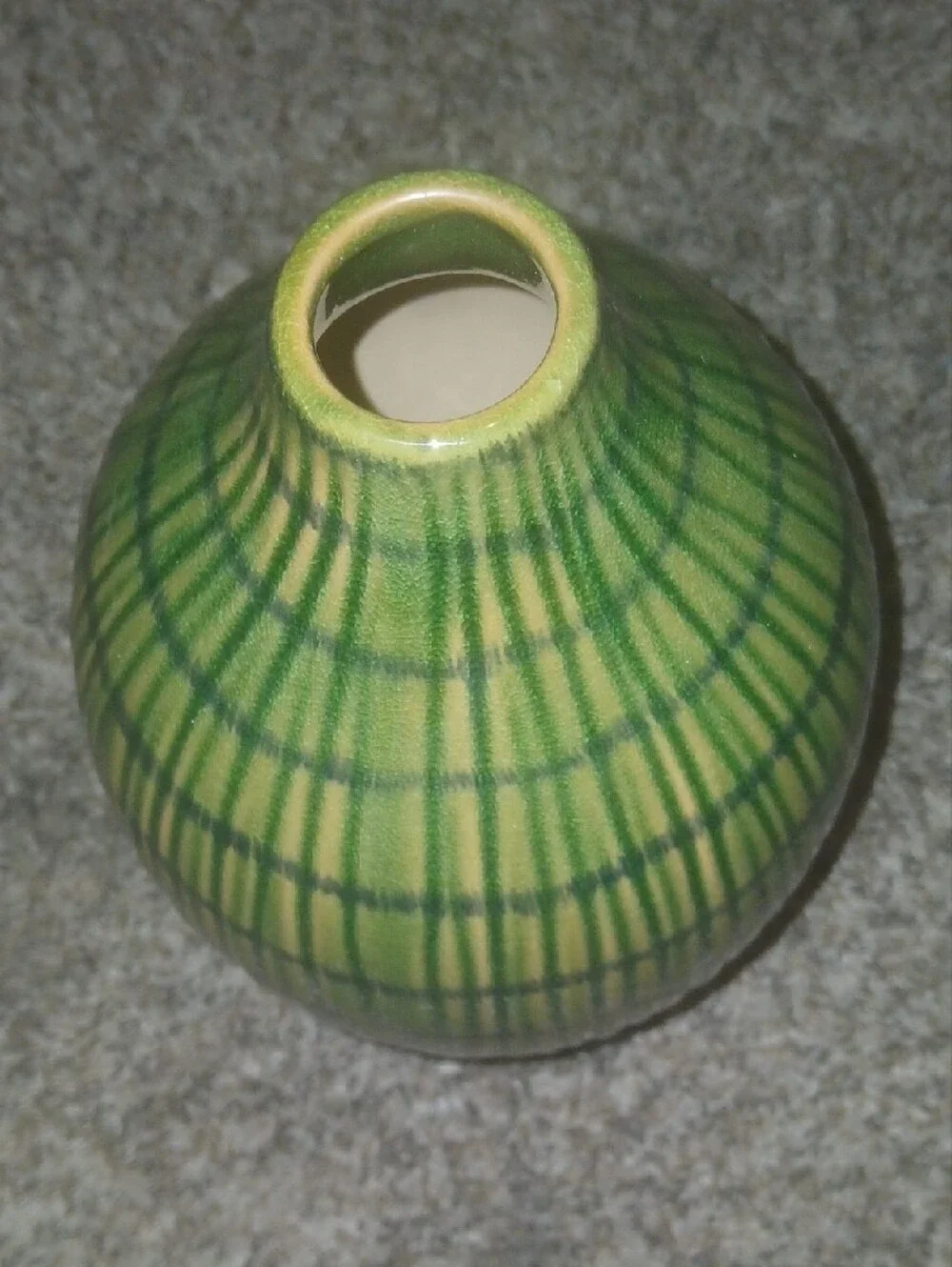 Green and Yellow Striped Ceramic Vase